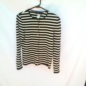 Jones New York Collection dark brown and cream striped cardigan size small